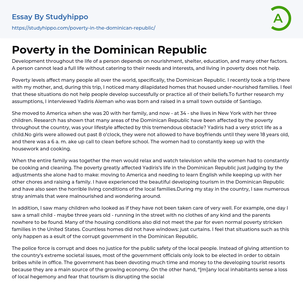 Poverty in the Dominican Republic Essay Example