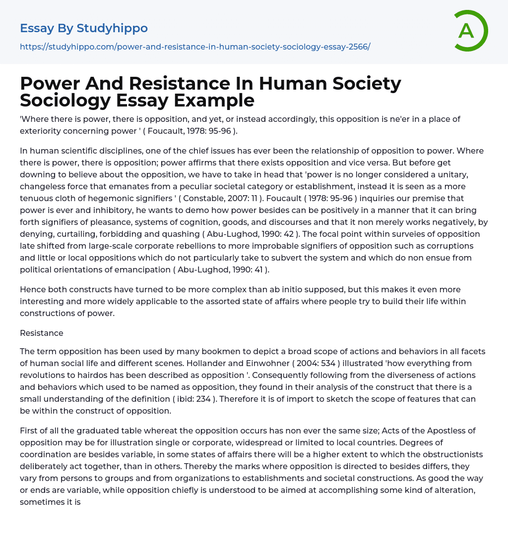 Power And Resistance In Human Society Sociology Essay Example