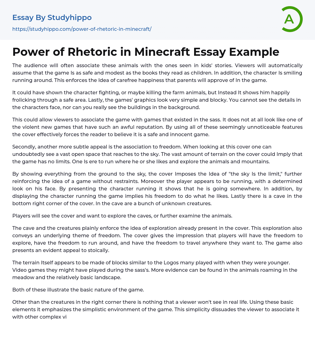 Power of Rhetoric in Minecraft Essay Example