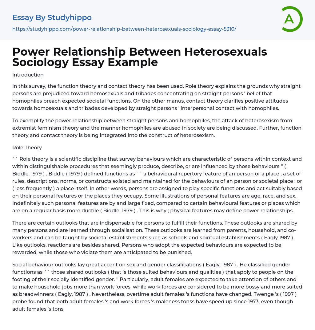 Power Relationship Between Heterosexuals Sociology Essay Example