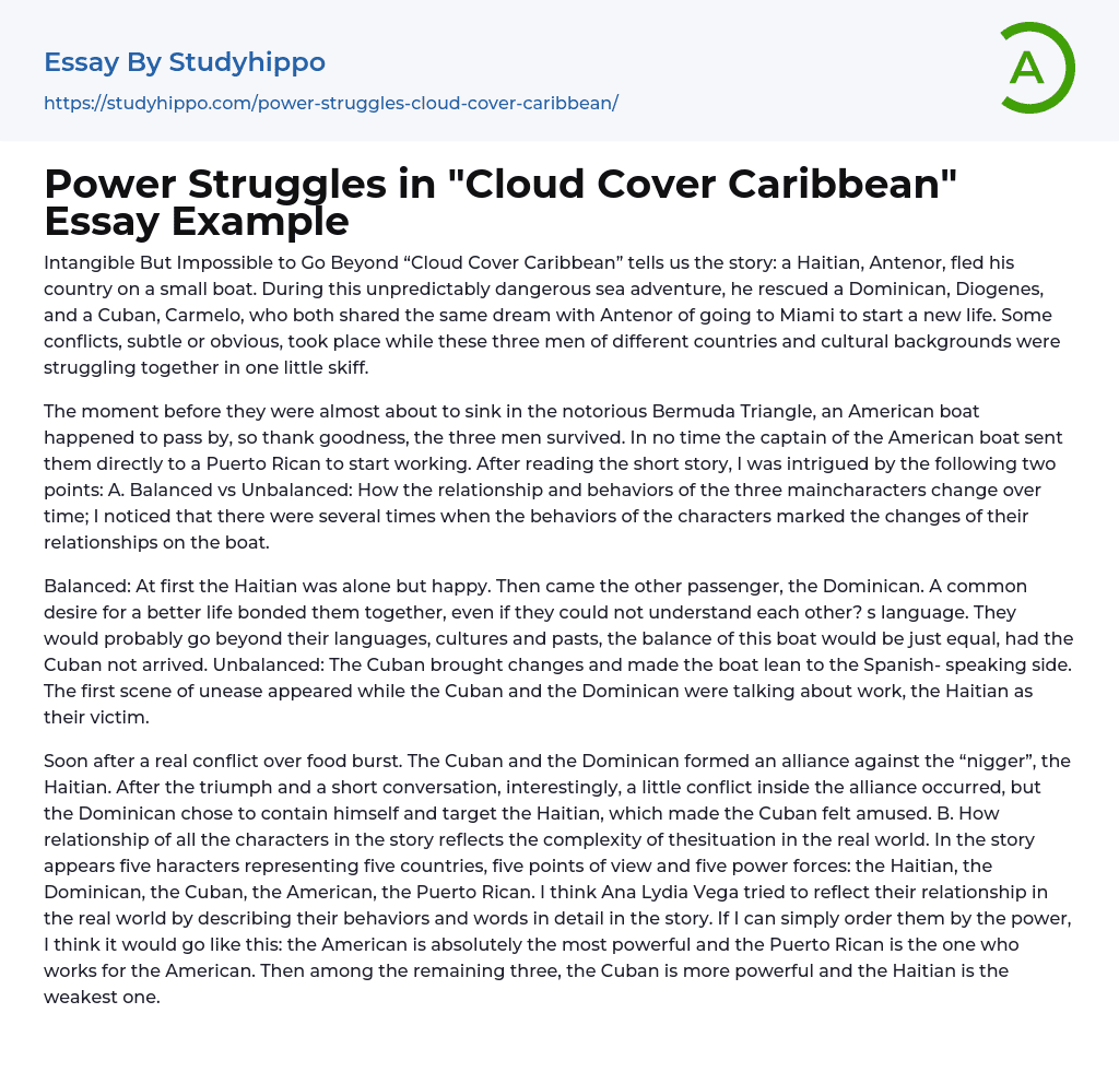 Power Struggles in “Cloud Cover Caribbean” Essay Example
