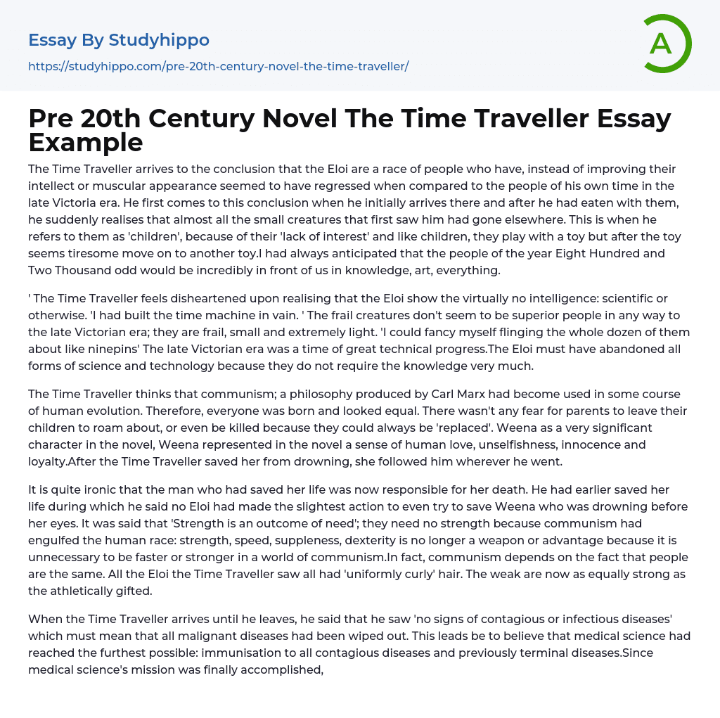 Pre 20th Century Novel The Time Traveller Essay Example