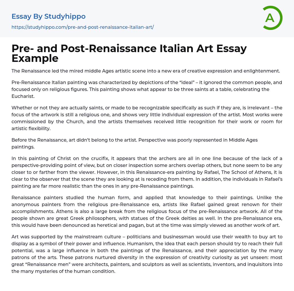 Pre- and Post-Renaissance Italian Art Essay Example