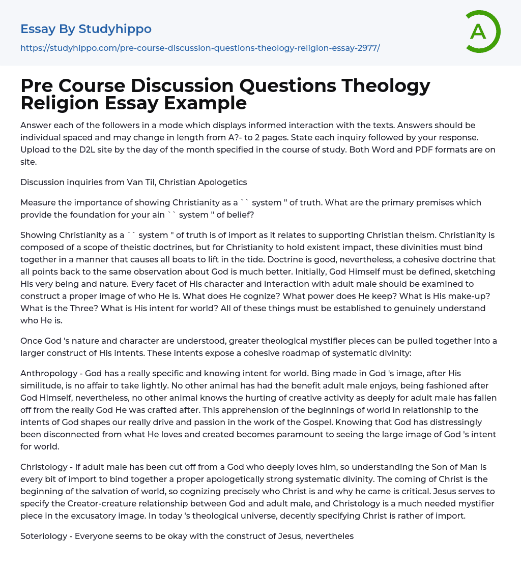 Pre Course Discussion Questions Theology Religion Essay Example