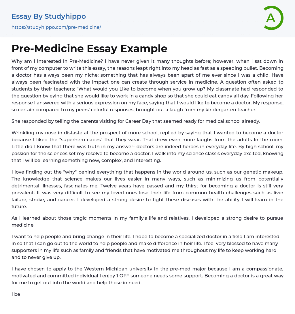 Pre-Medicine Essay Example