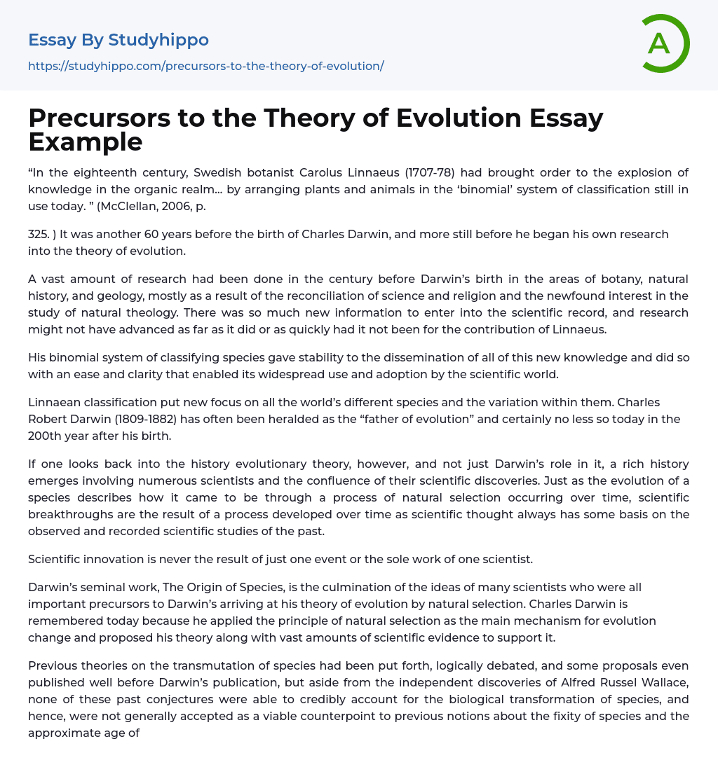 theory of evolution essay brainly