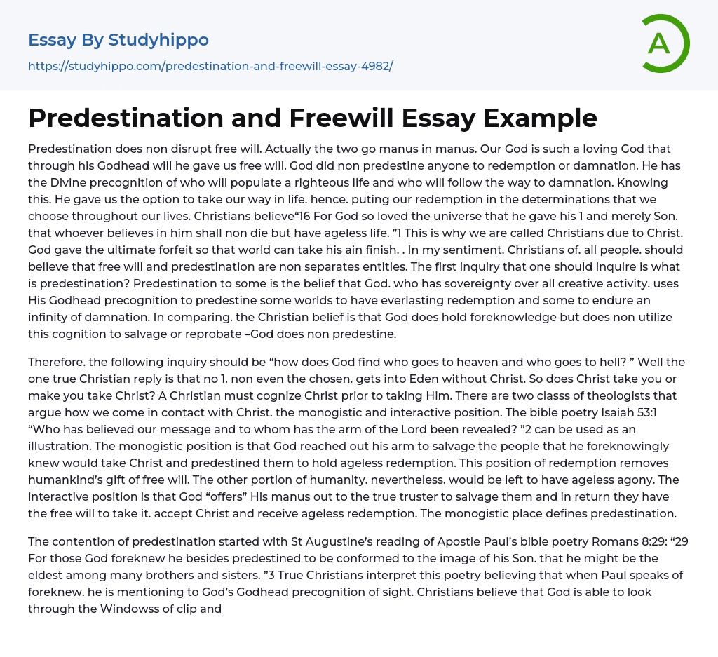 Predestination and Freewill Essay Example