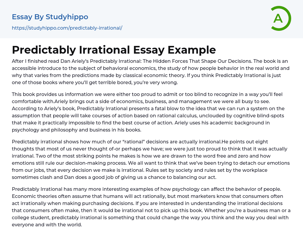 Predictably Irrational Essay Example