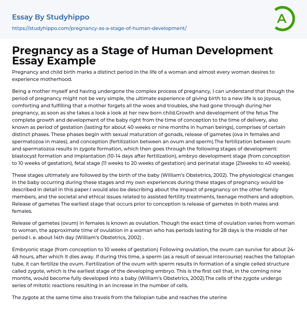 Pregnancy as a Stage of Human Development Essay Example