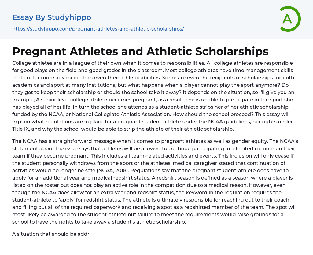 Pregnant Athletes and Athletic Scholarships Essay Example