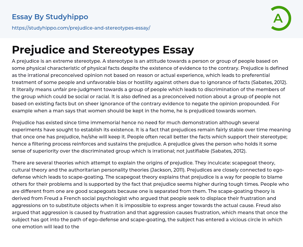 thesis statement for stereotypes and prejudice