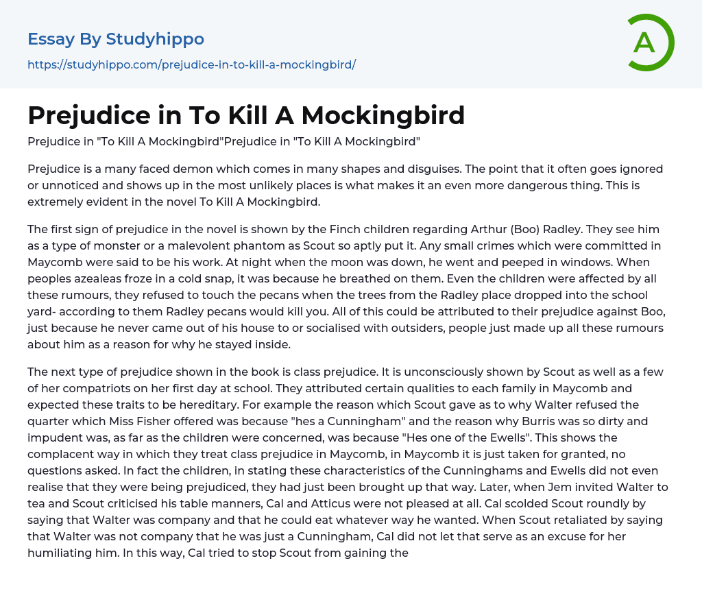 to kill a mockingbird prejudice essay