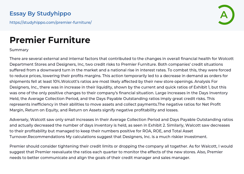 Premier Furniture Essay Example
