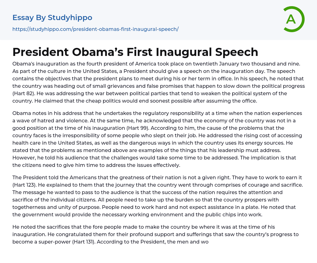 President Obama’s First Inaugural Speech Essay Example