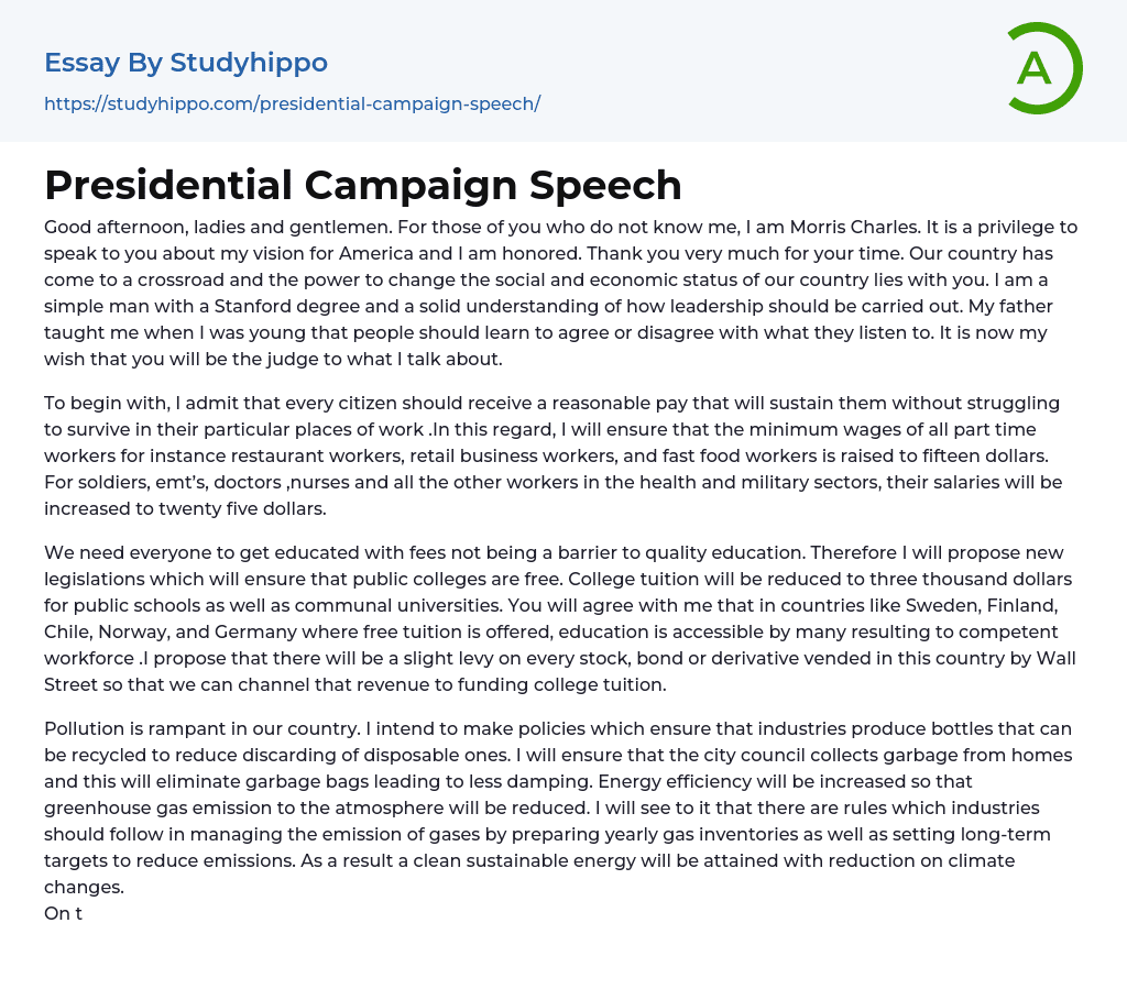 Presidential Campaign Speech Essay Example StudyHippo