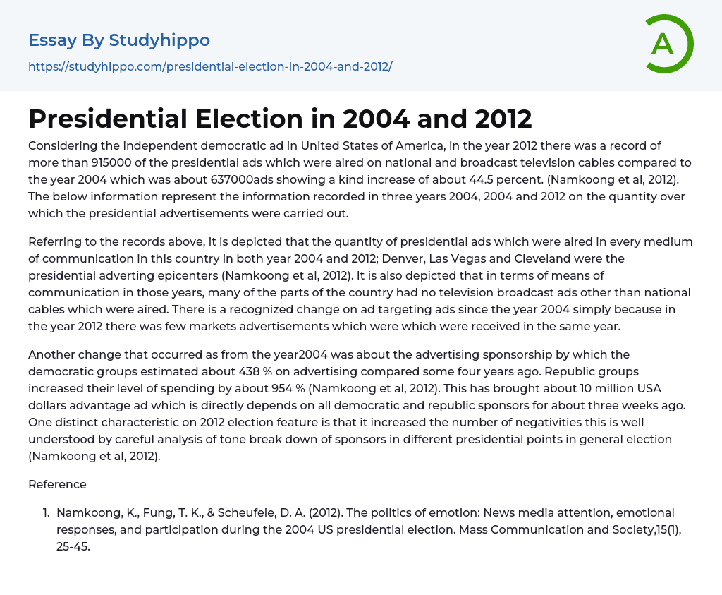 Presidential Election in 2004 and 2012 Essay Example