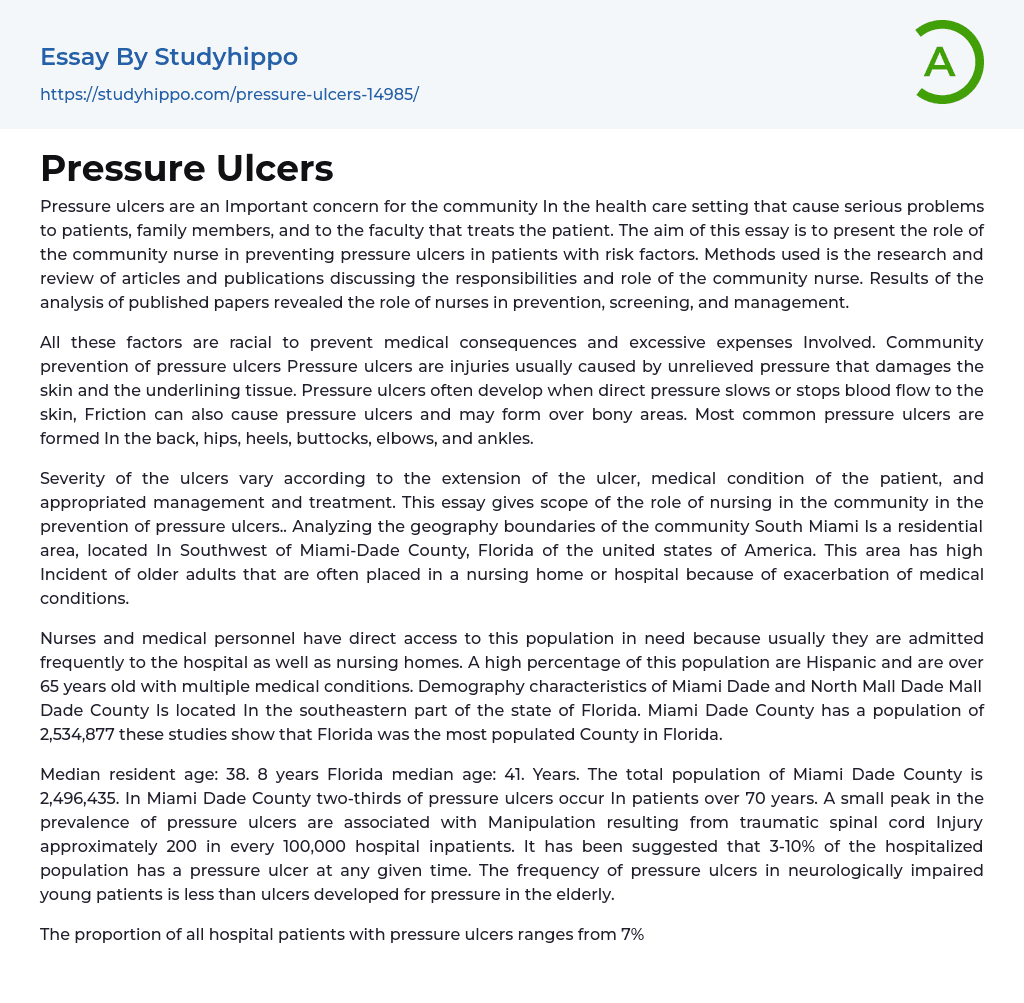 Pressure Ulcers Essay Example