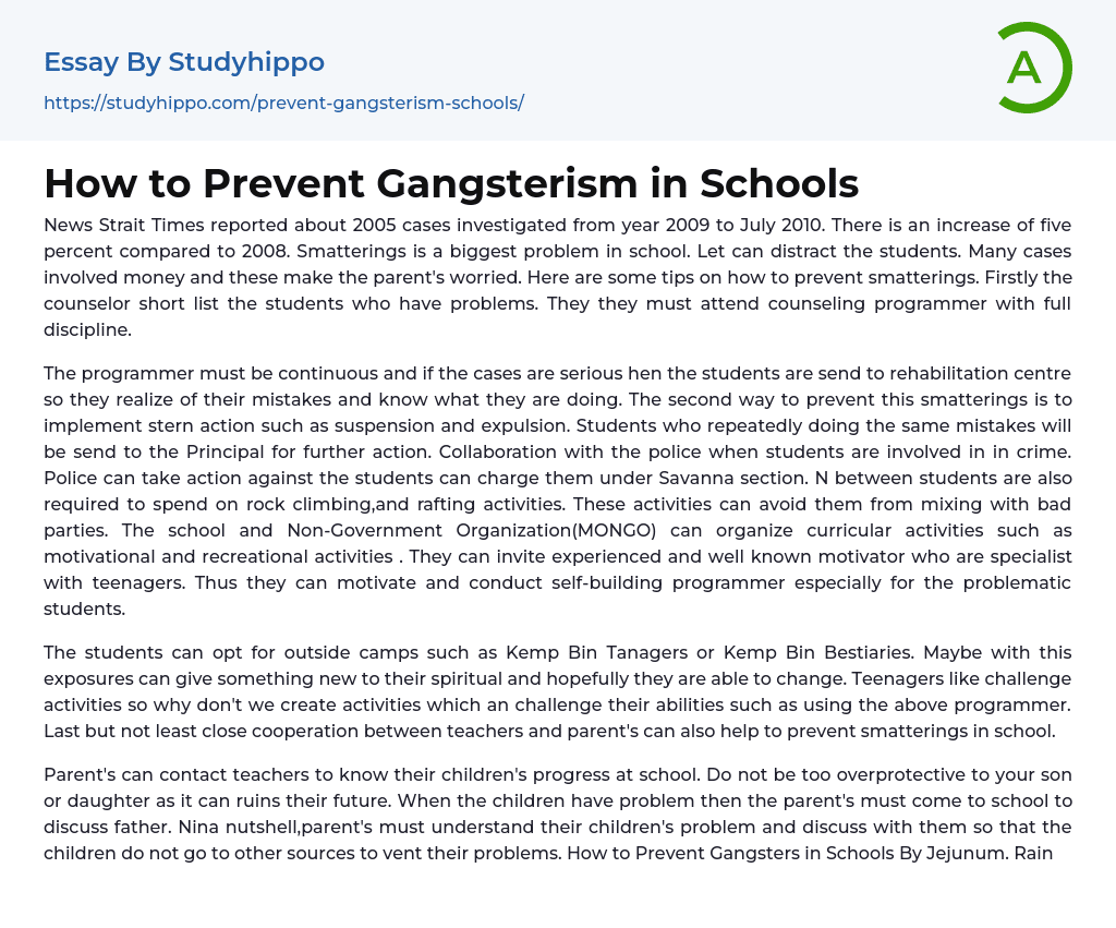 How to Prevent Gangsterism in Schools Essay Example