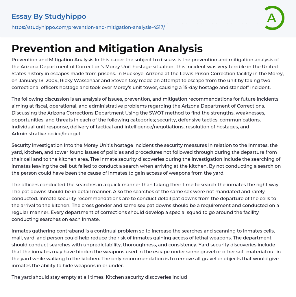 Prevention and Mitigation Analysis Essay Example