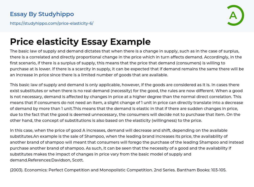 Price elasticity Essay Example
