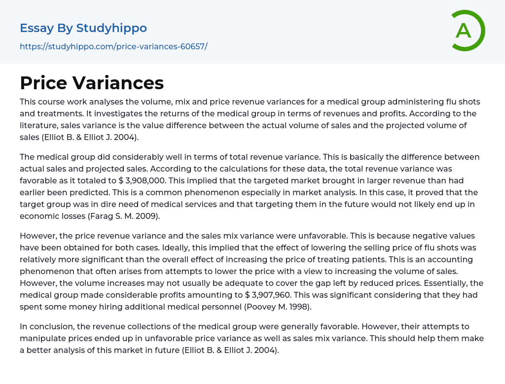 Price Variances Essay Example