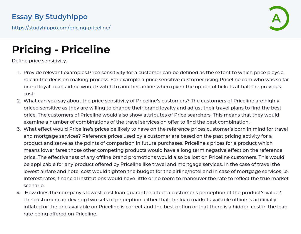 Pricing – Priceline Essay Example