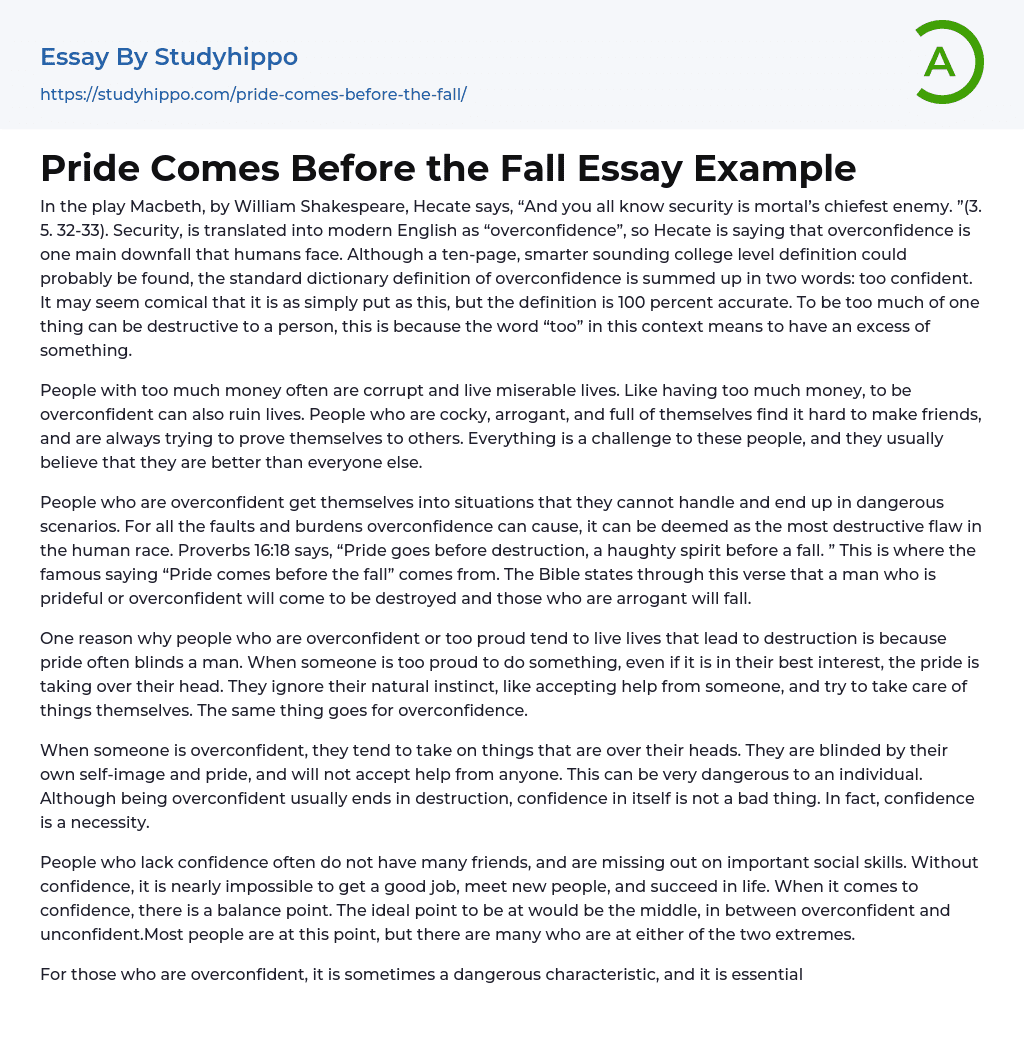 Pride Comes Before the Fall Essay Example