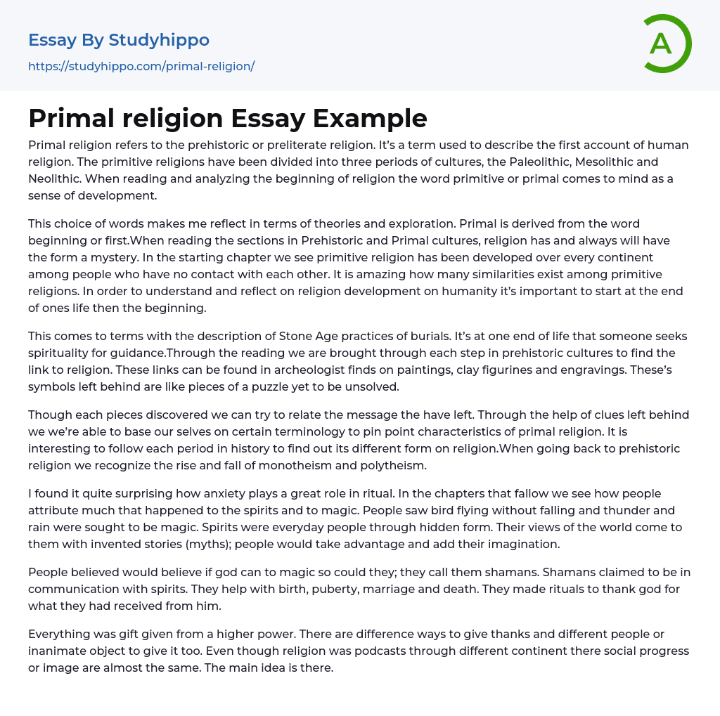 Primal religion Essay Example