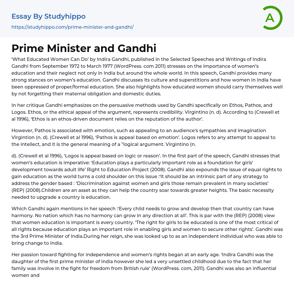 Prime Minister and Gandhi Essay Example