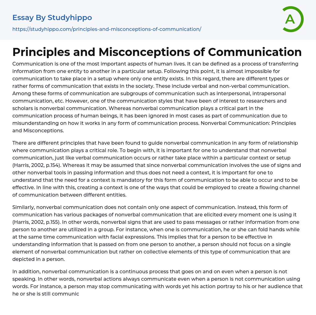 Principles and Misconceptions of Communication Essay Example