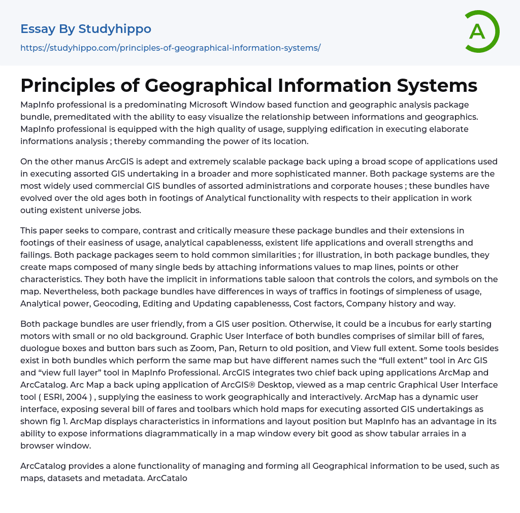 Principles of Geographical Information Systems Essay Example