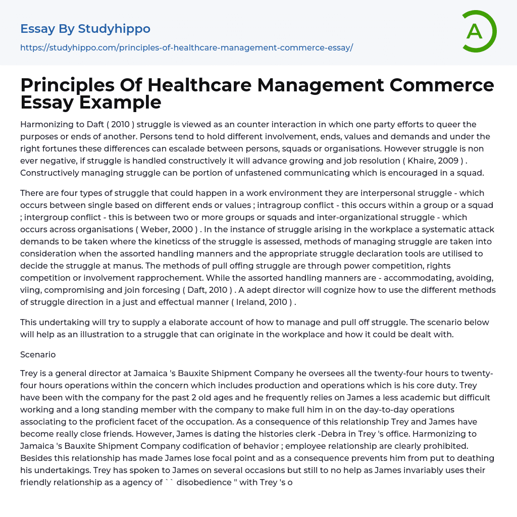 Principles Of Healthcare Management Commerce Essay Example