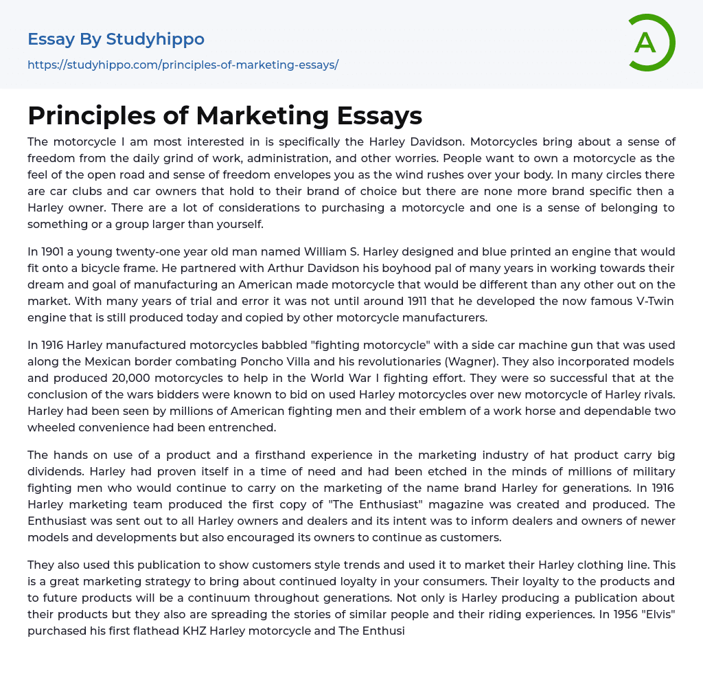 Principles of Marketing Essays