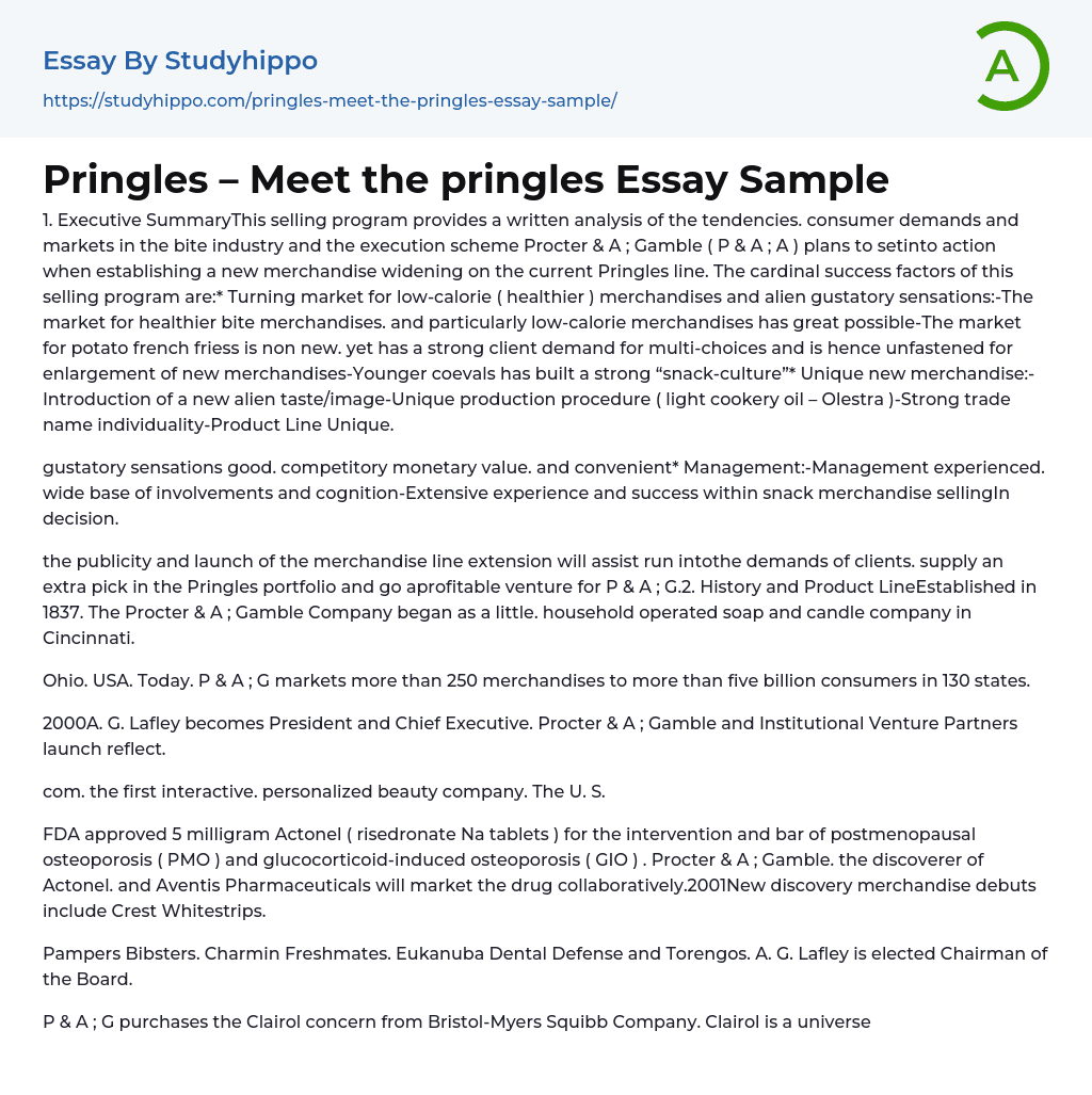 Pringles – Meet the pringles Essay Sample