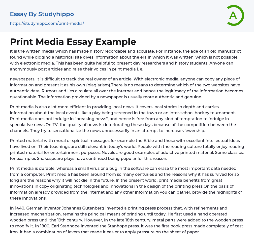 Print Media Essay Example