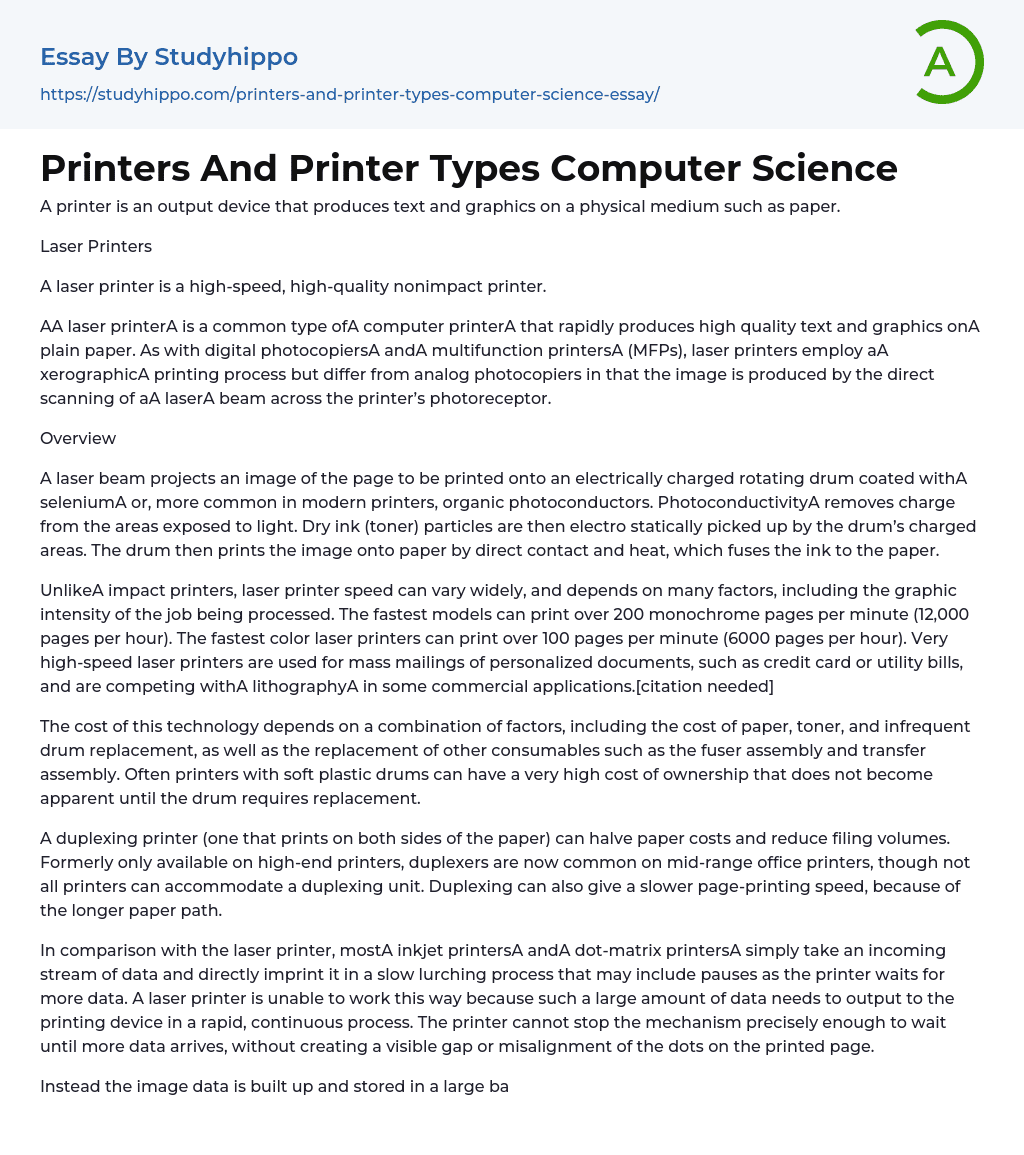 Printers And Printer Types Computer Science