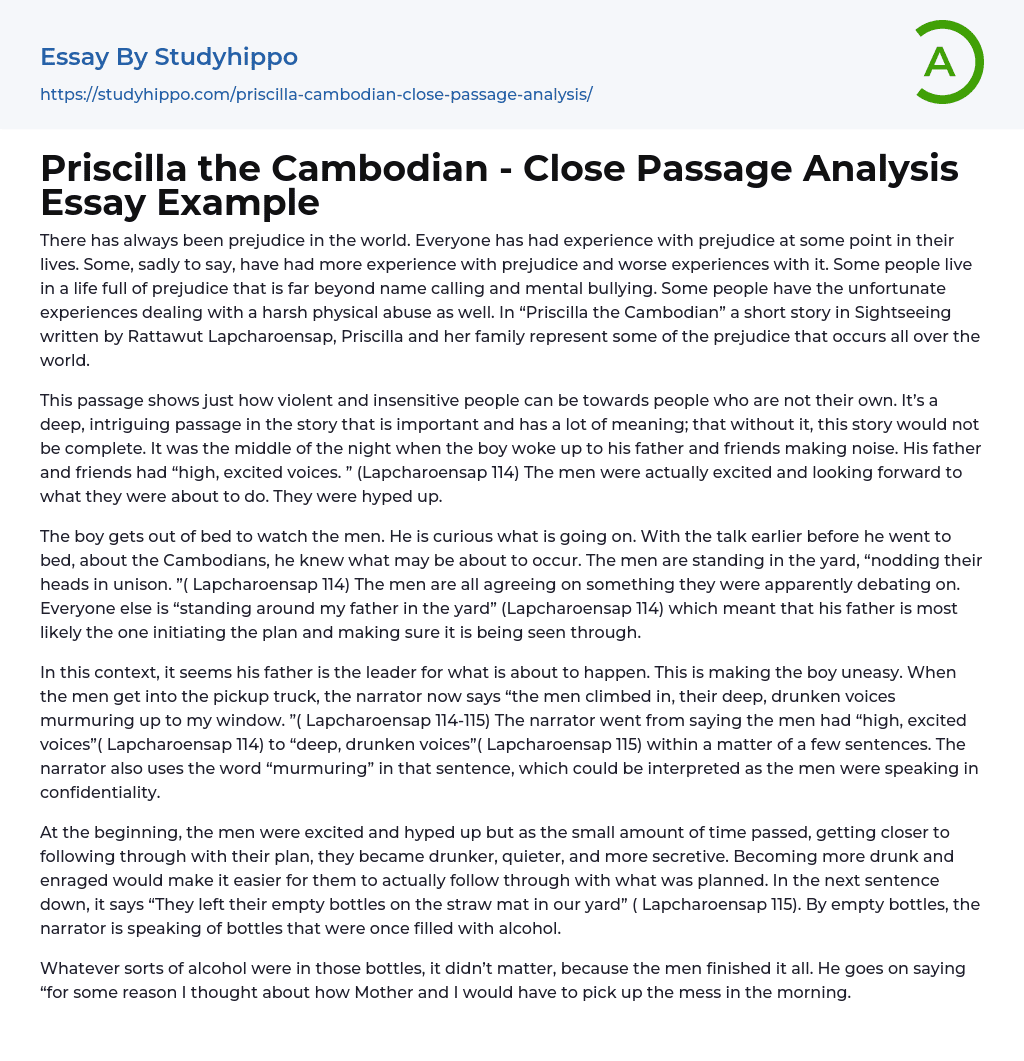 Priscilla the Cambodian – Close Passage Analysis Essay Example