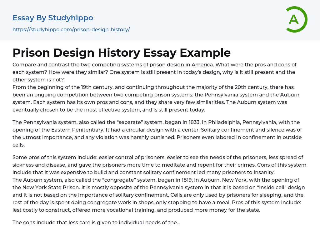 Prison Design History Essay Example