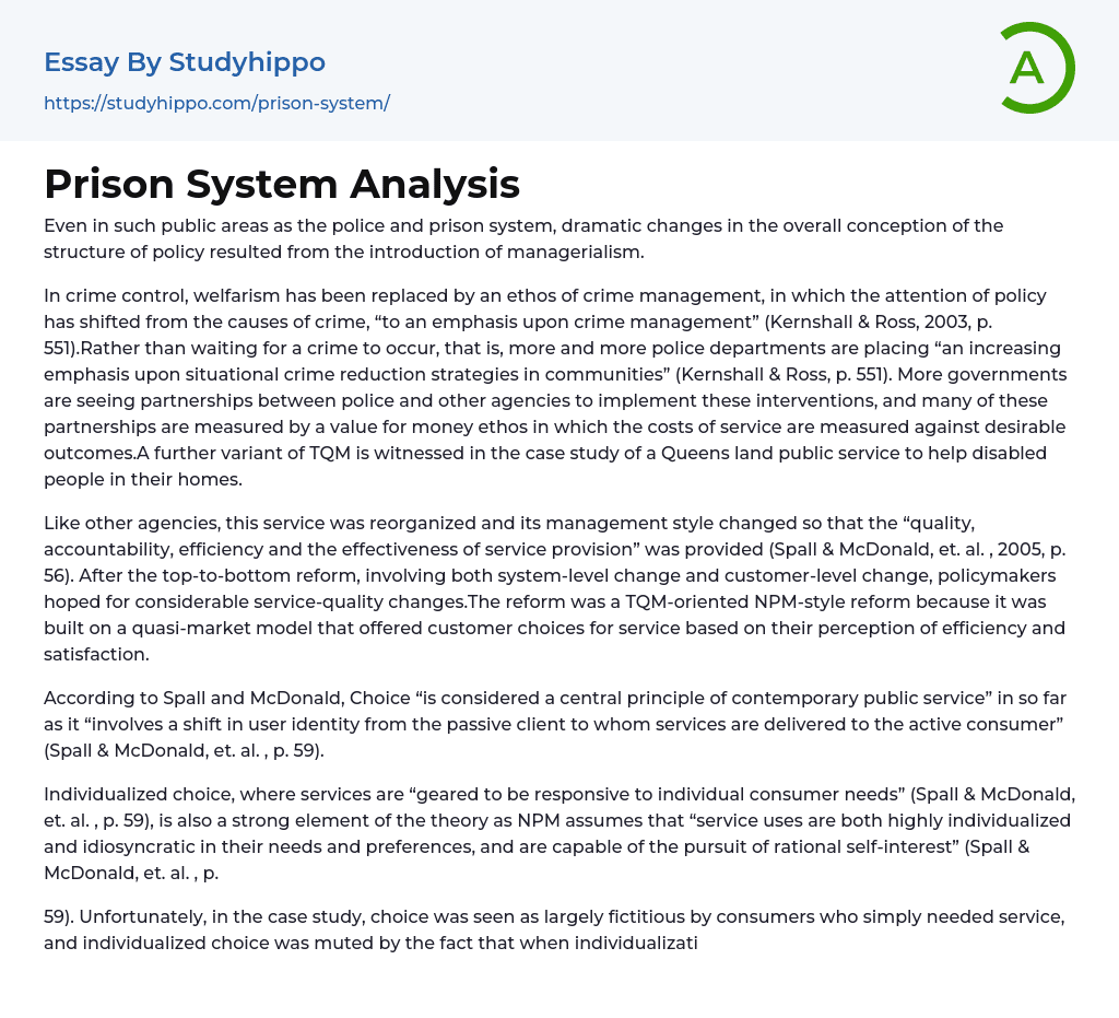 Prison System Analysis Essay Example