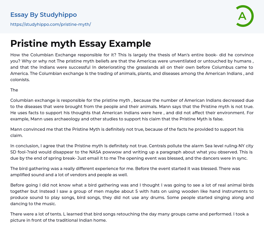 Pristine myth Essay Example