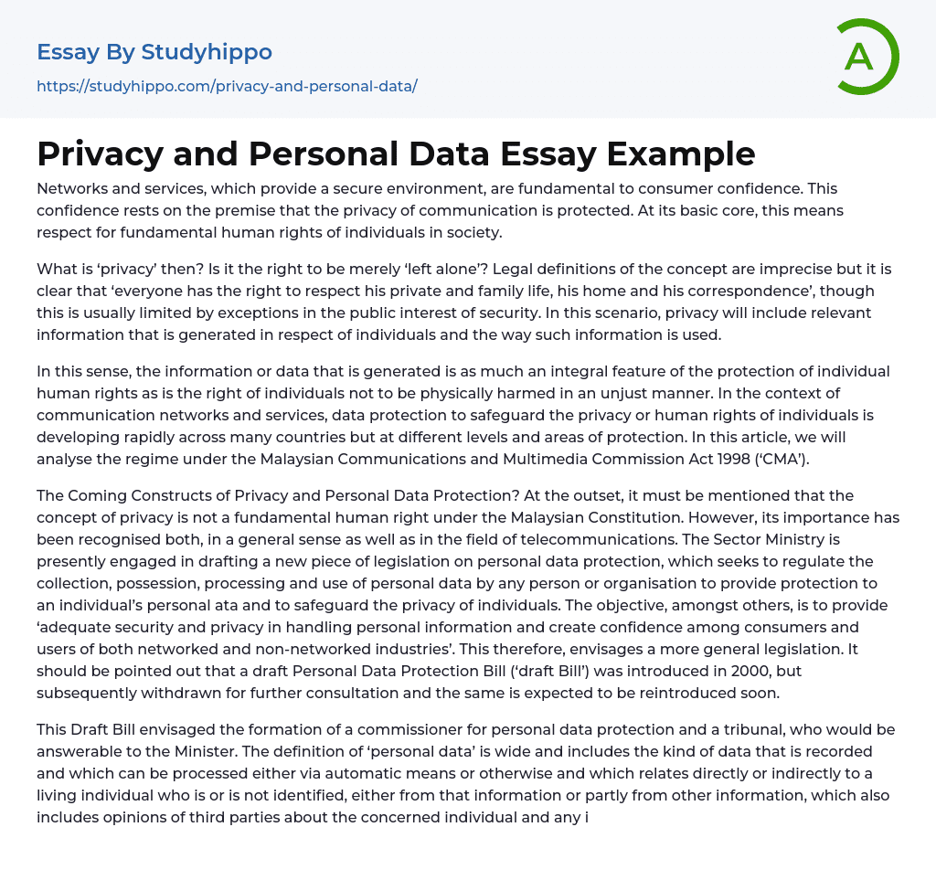 Privacy and Personal Data Essay Example