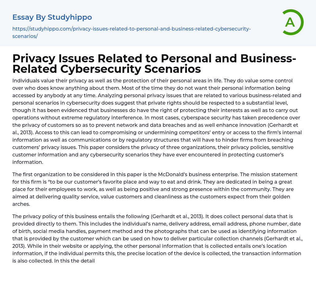 Privacy Issues Related to Personal and Business-Related Cybersecurity Scenarios Essay Example
