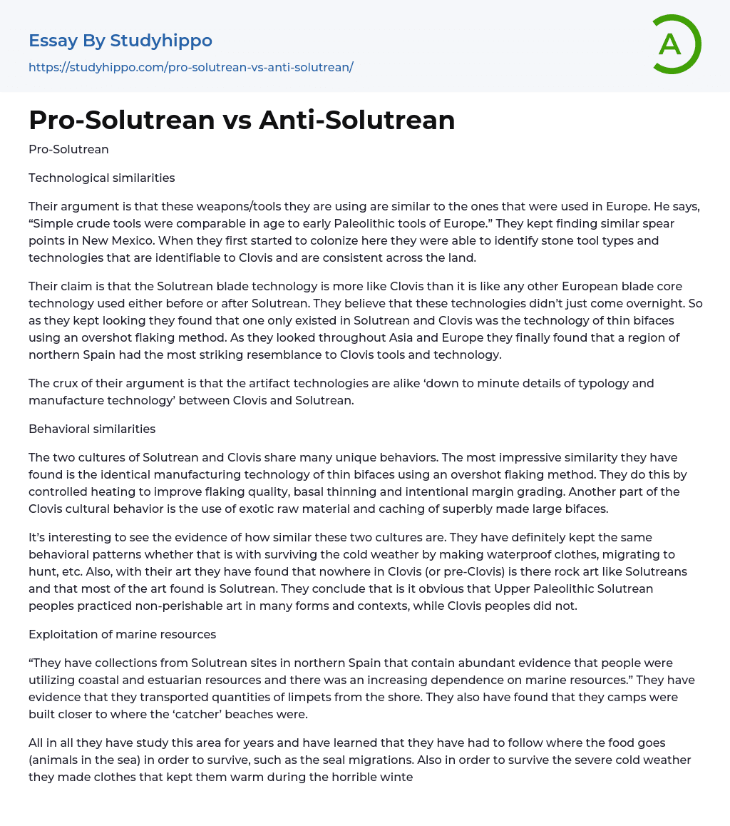 Pro-Solutrean vs Anti-Solutrean Essay Example