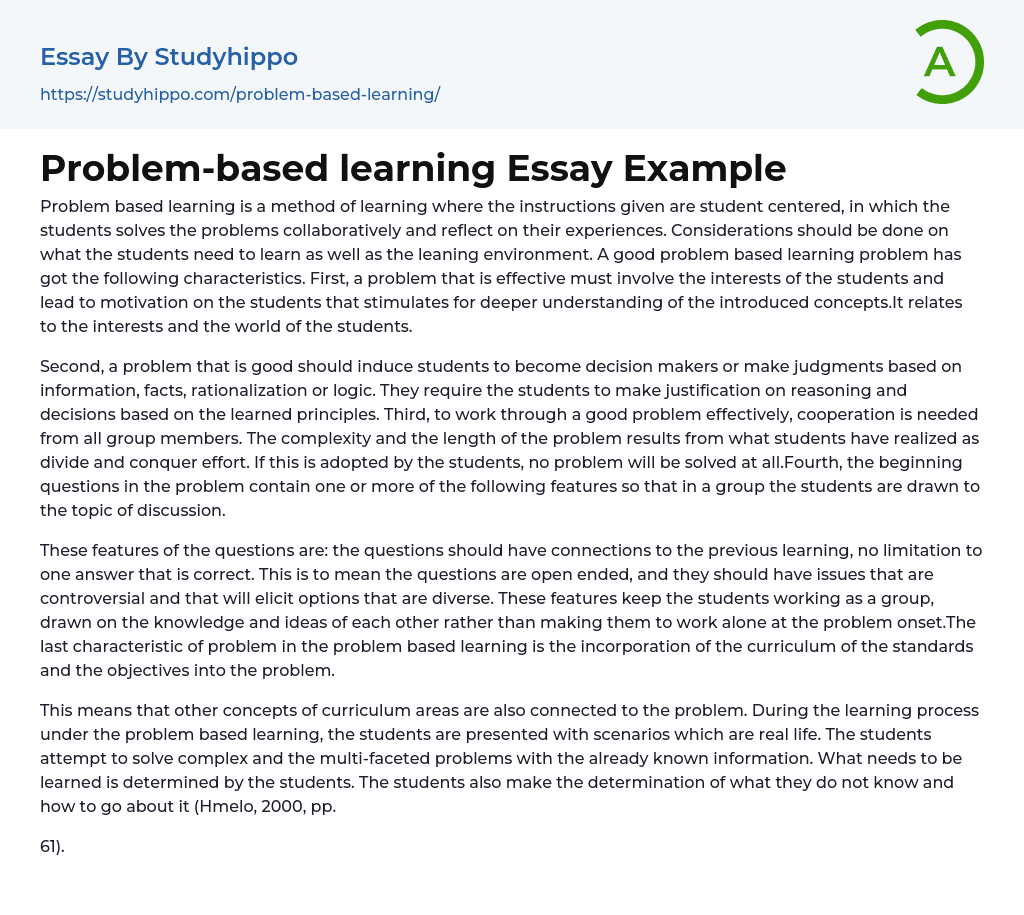 Problem-based learning Essay Example