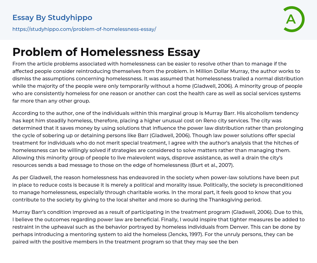 Problem of Homelessness Essay