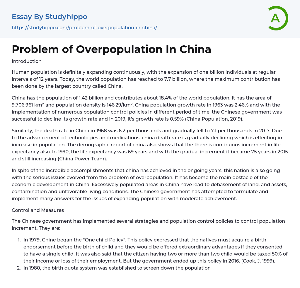 Problem of Overpopulation In China Essay Example