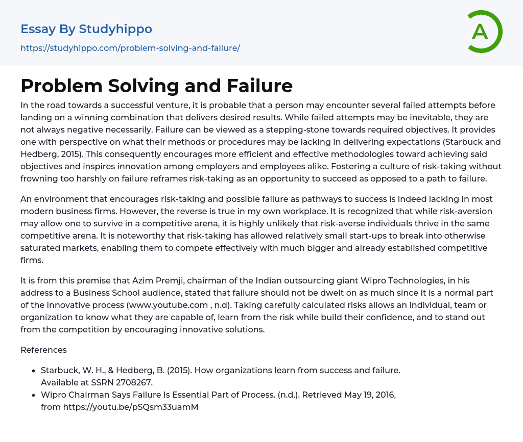 Problem Solving and Failure Essay Example