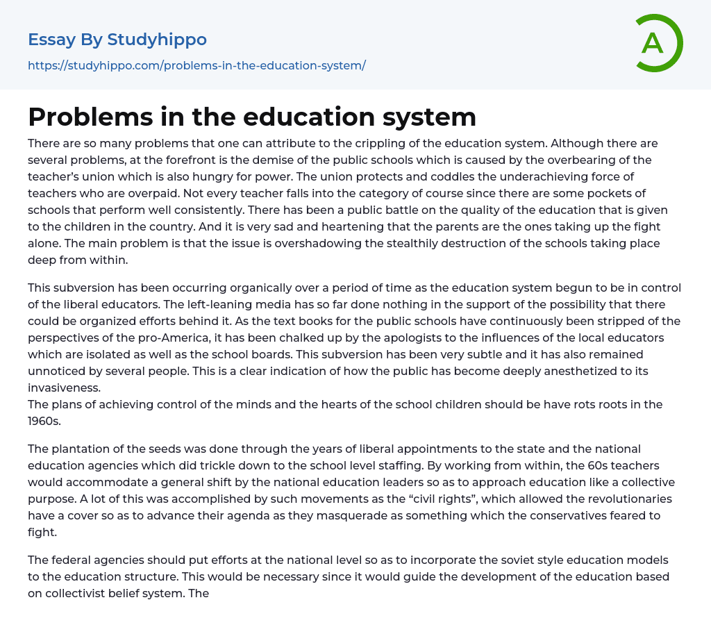 Problems in the education system Essay Example