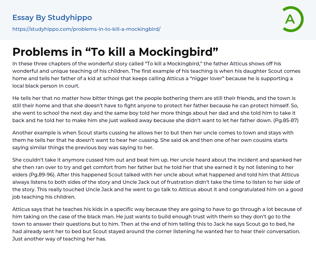 Problems in “To kill a Mockingbird” Essay Example