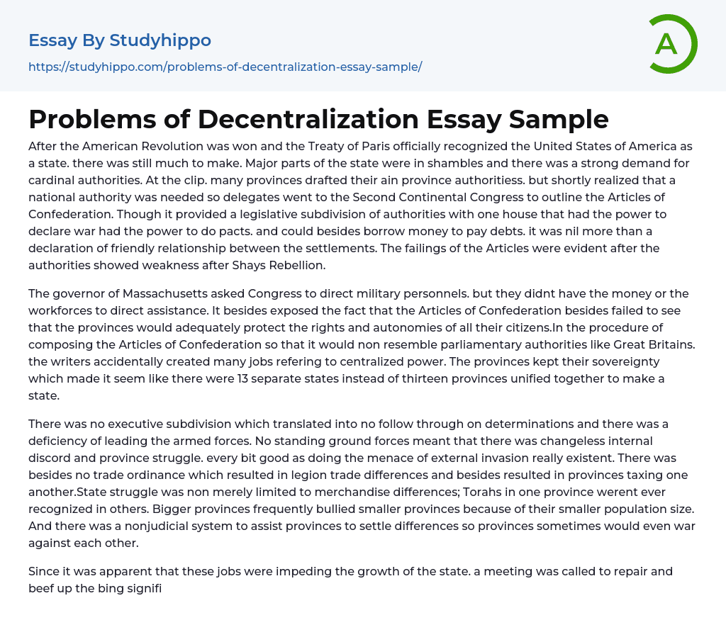 Problems of Decentralization Essay Sample